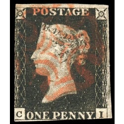 great britain stamp 1 queen victoria penny black 1p 1840 U VG 099